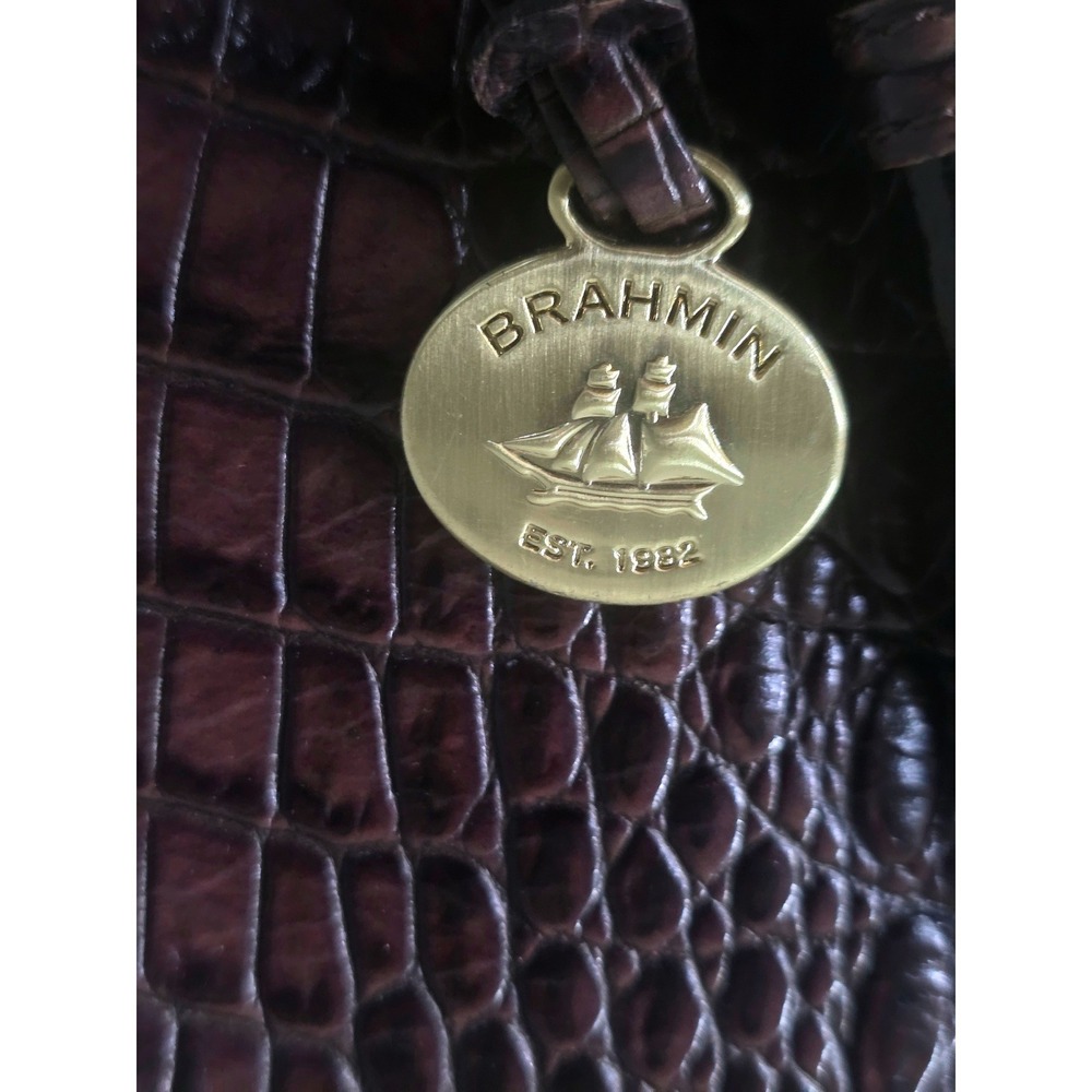 Brahmin Brown Crocodile Embossed Leather Flap Shoulder Bag Gold Logo Hardware - Picture 9 of 14
